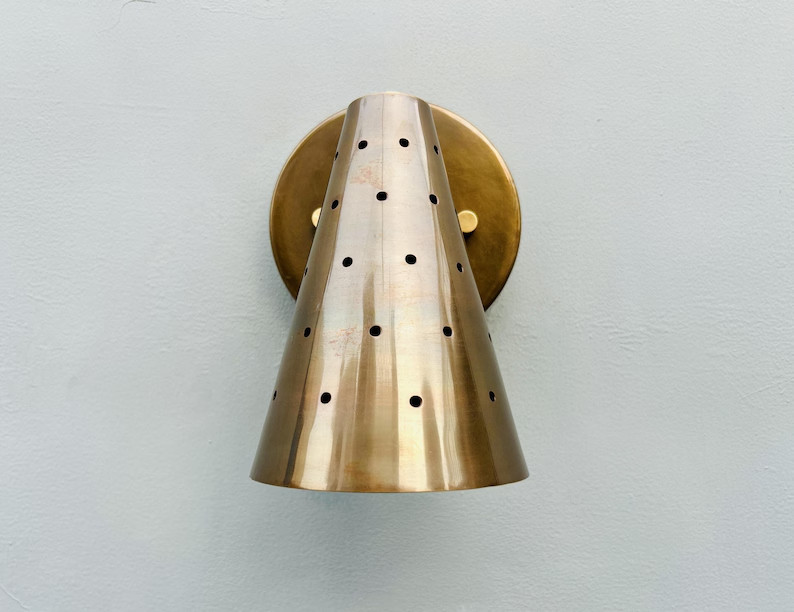 Italian Style Raw Brass Wall Sconce Mid-Century Modern Cone Light