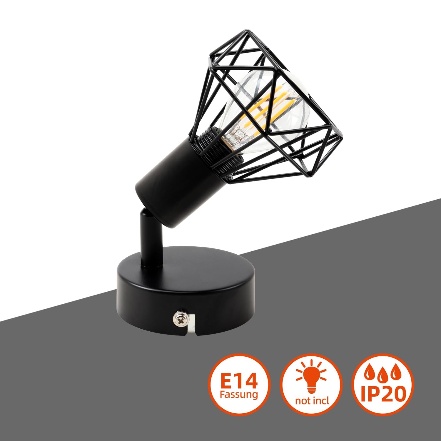 Wall Light Indoor Black 2 Piece, E14 Wall Lamp Vintage, Metal Wall Spot Indu…