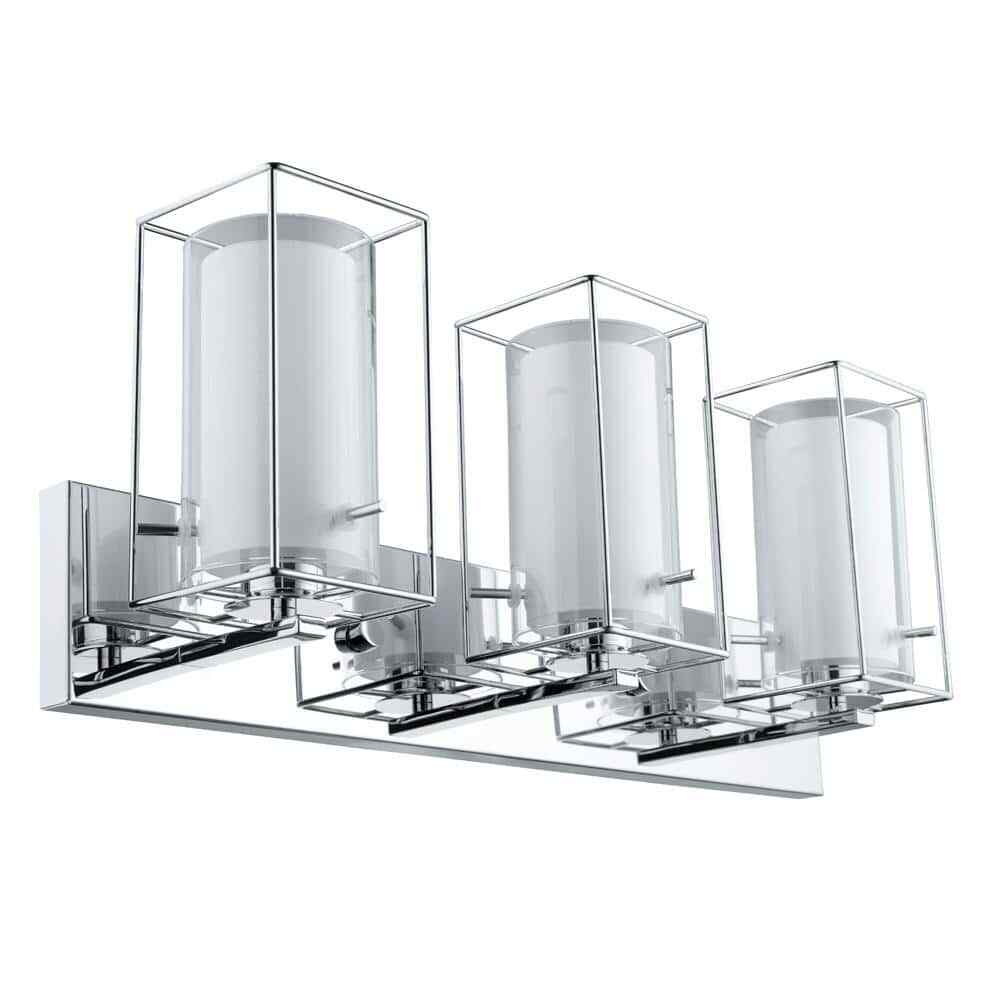 Eglo Iride 3-Light 25″ Chrome Bathroom Vanity Light w/Clear & White Glass Shades