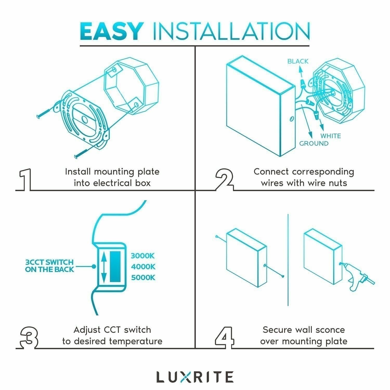 Luxrite Square LED Up and Down Wall Sconce 5CCT 15W 1000LM IP65 ETL White 2-Pack
