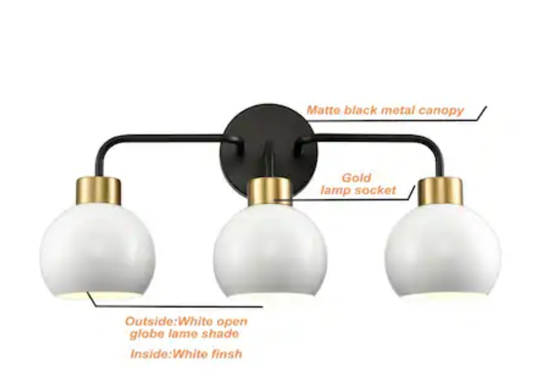 Claxy Glass Light 23.6 in 3 light Matte Black Gold Vanity Light