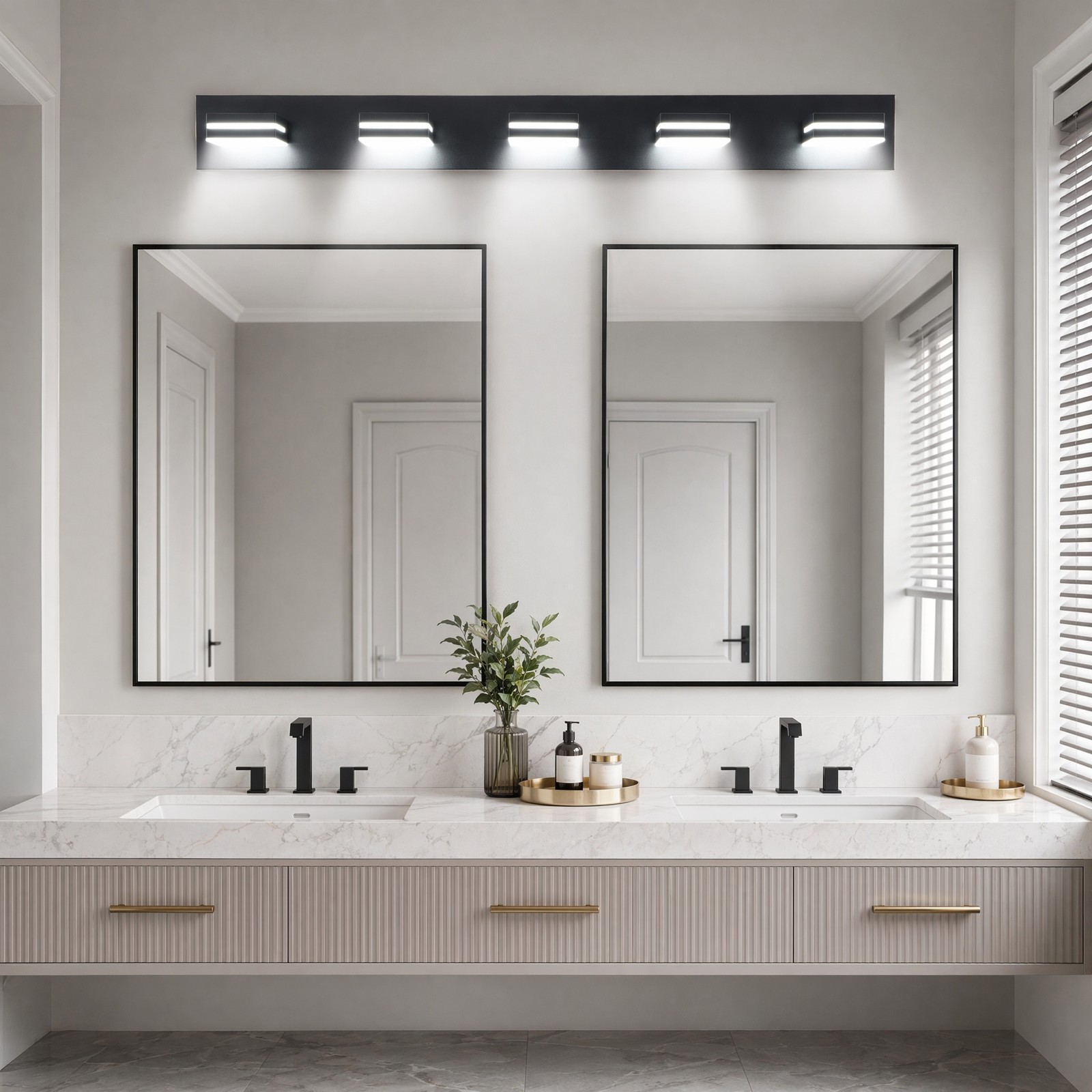 40 Inch 5 Lights Modern Vanity Light LED Black Bathroom Mirror Wall Lamp Fixture