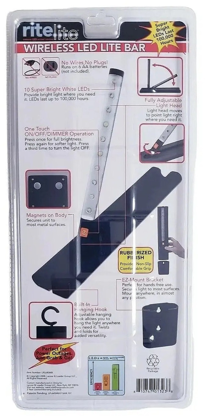 Rite Lite Wireless LED Light Bar 10 Bright LEDs Swivel Pivot New Factory Sealed
