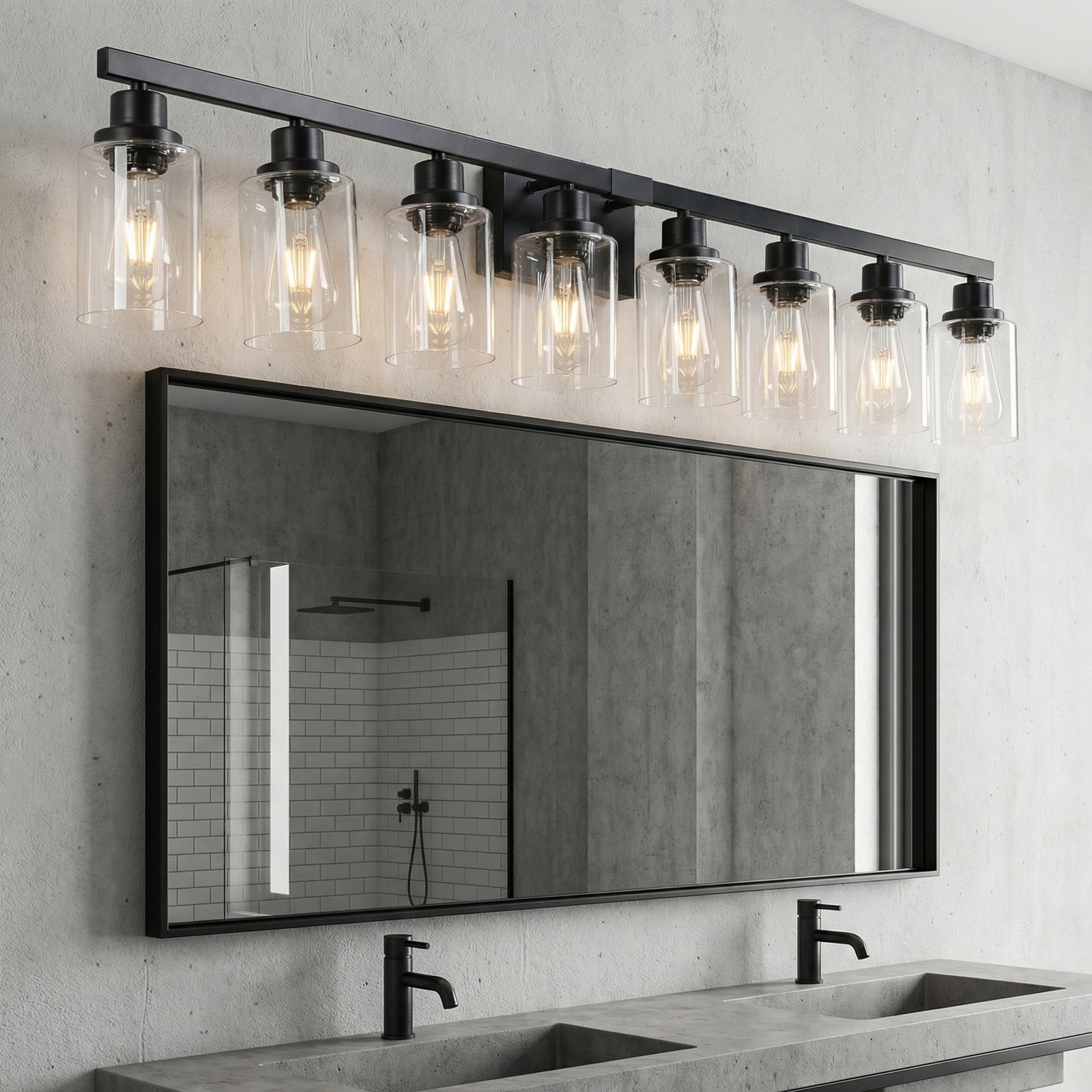 Vanity Light 51 inch Modern Black 8-Lights Wall Sconce Bathroom Mirror Fixture