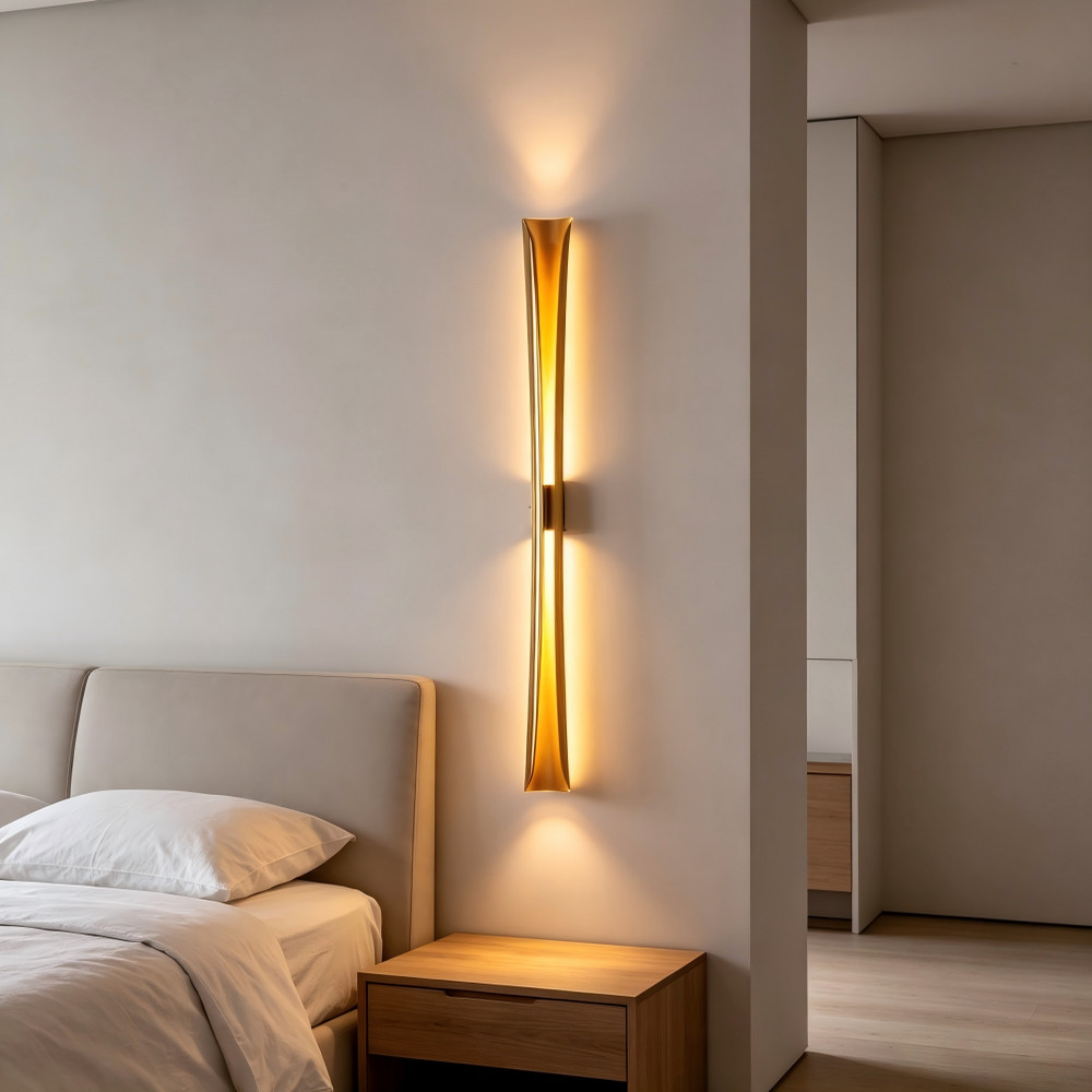 Minimalist Curved Gold LED Wall Light Long Sconce Living Room Bedroom Home Decor
