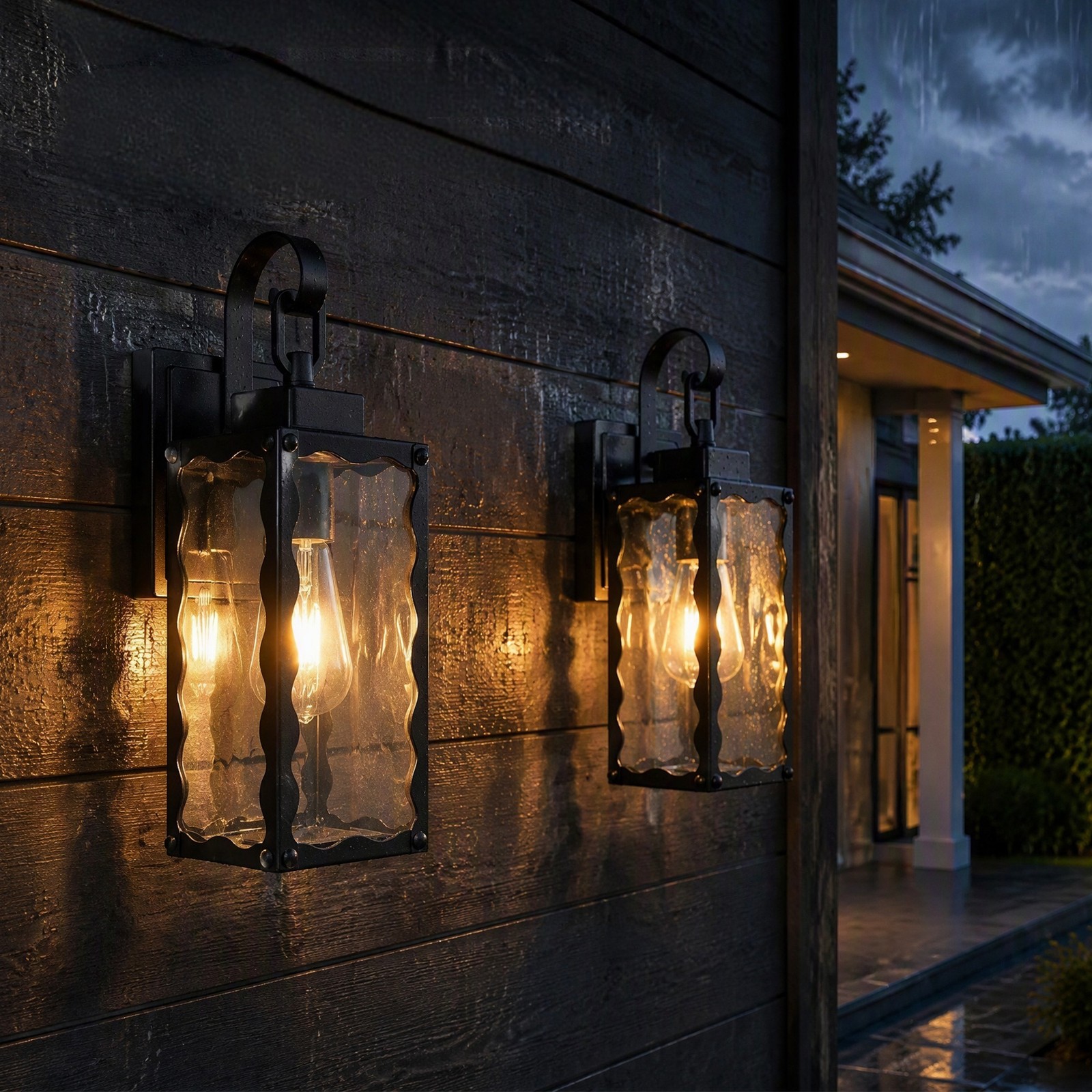2 Pack 15″ Outdoor Glass Wall Light Exterior Porch Lantern Sconce Fixture Garage