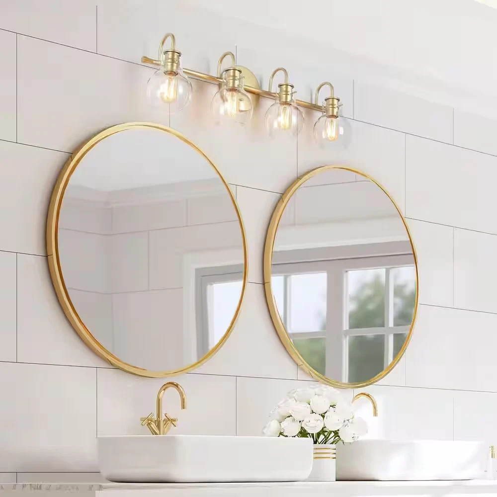 LNC 28.5 in. 4-Light Modern Gold Bathroom Vanity Light with Clear Glass Globes