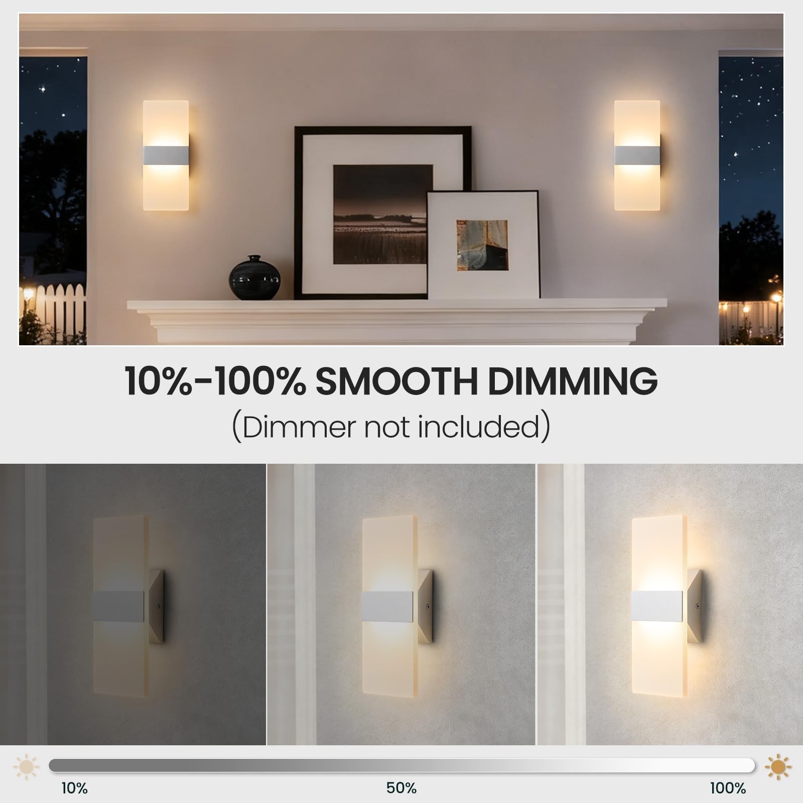 Dimmable LED Wall Sconces Set of 2, Adjustable 2700K-5000K, Hardwired Acrylic La