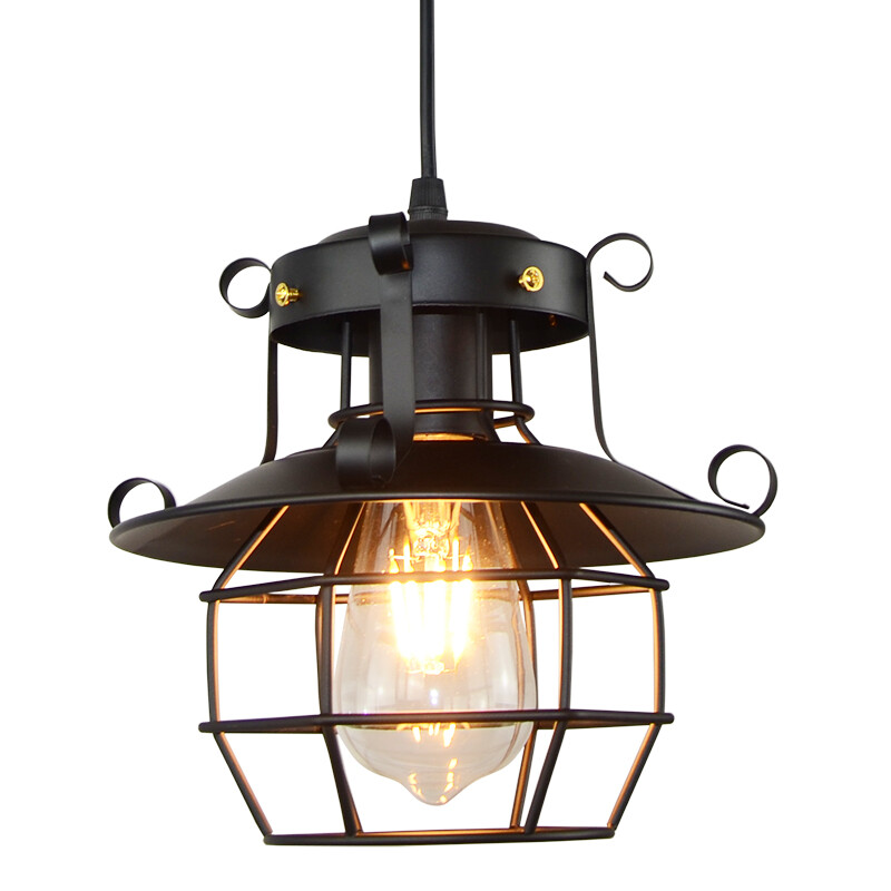 Vintage Metal Cage Barn Ceiling Pendant Hanging Light Fixture Industrial 220V