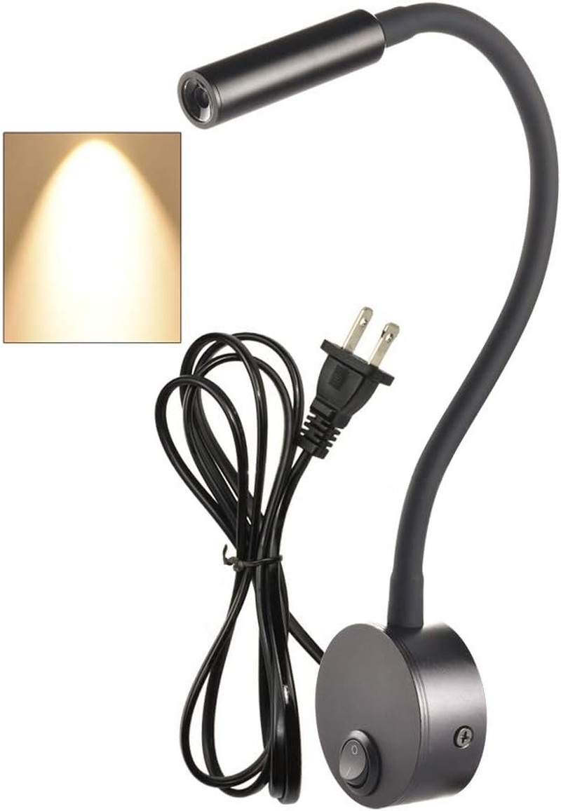 Black Reading Lamps, 25° Focused Beam 3000K Warm White LED Wall Mounted Study Re