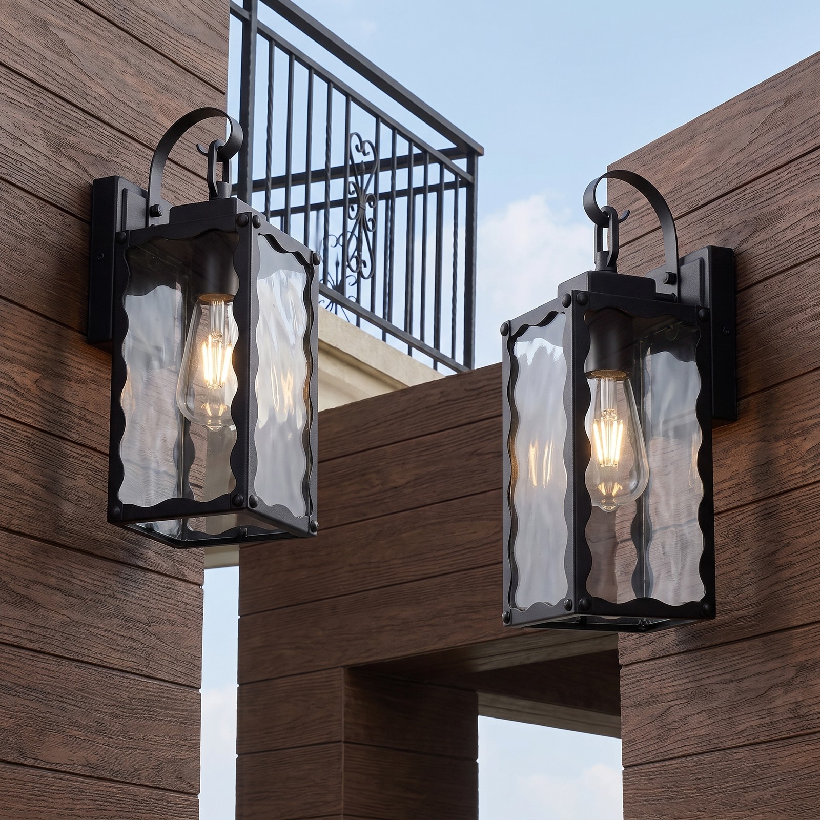 2 Pack 15″ Outdoor Black Wall Light Glass Porch Exterior Mount Sconce Fixture