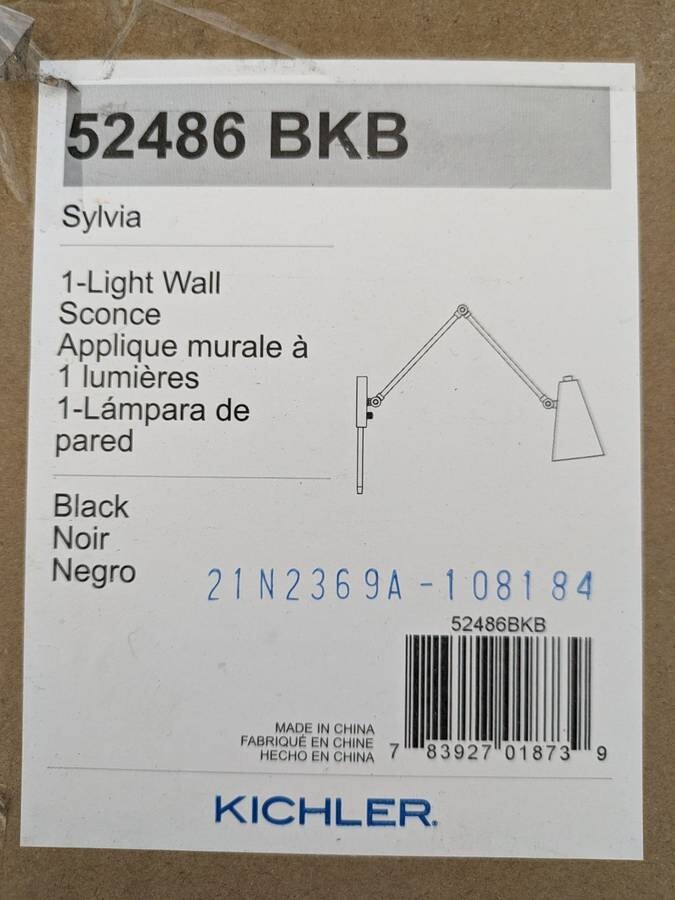 Kichler «Sylvia» Black Wall/Reading Light Sconce (Hard Wire or Plug-in)