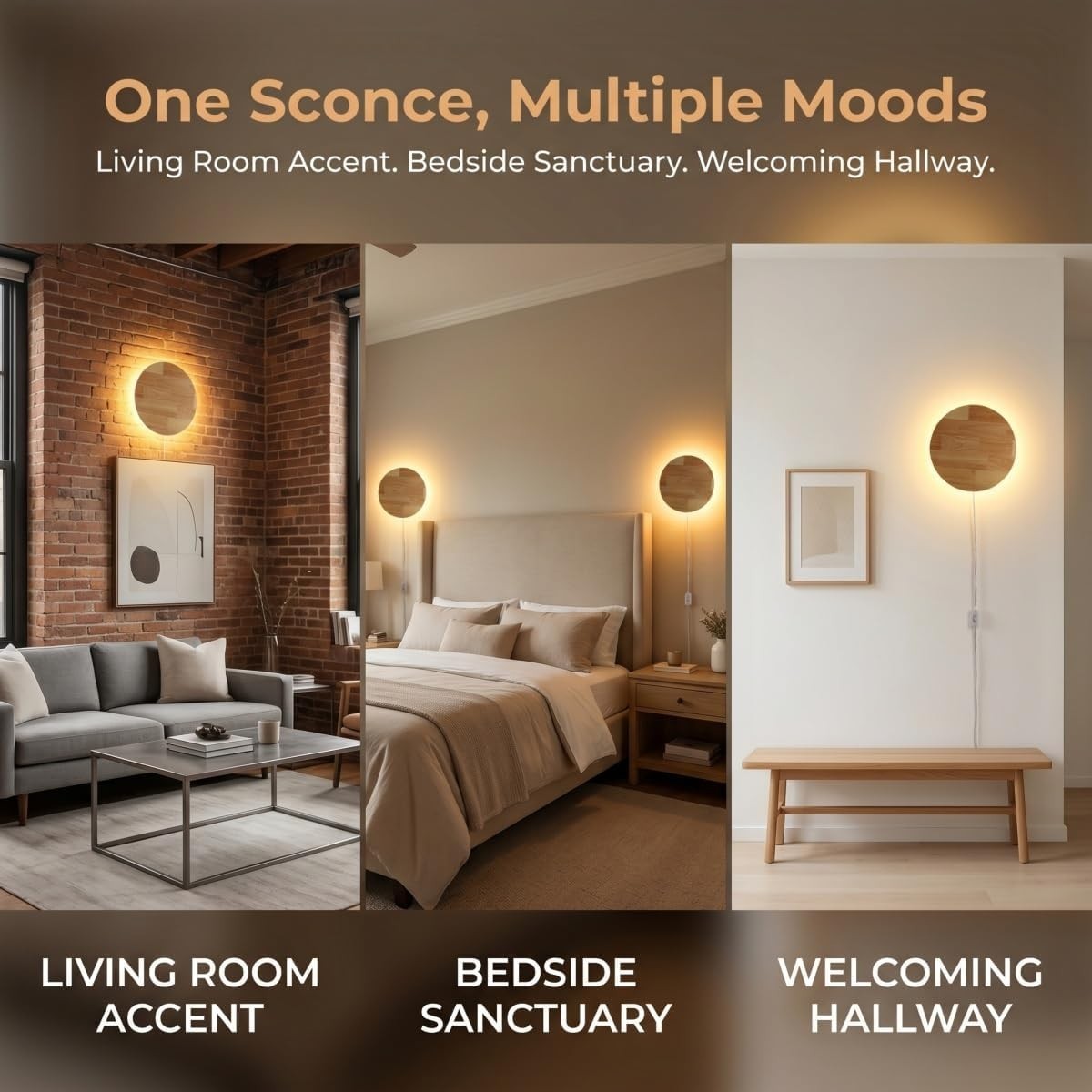 Modern Minimalist Plug in Wall Sconces, Plug-in Or Cordless 7.9» Round Small