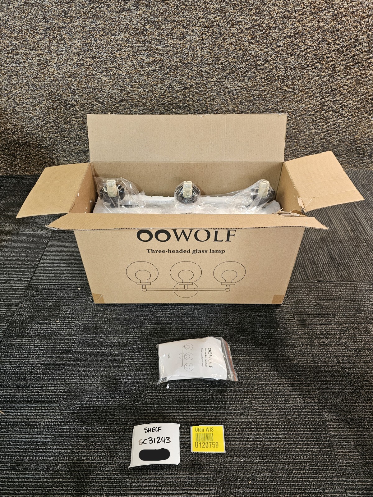 OOWOLF Black Vanity Bathroom 3-Headed Glass Lamp AC110-120V 11 Wattage IN10YUS