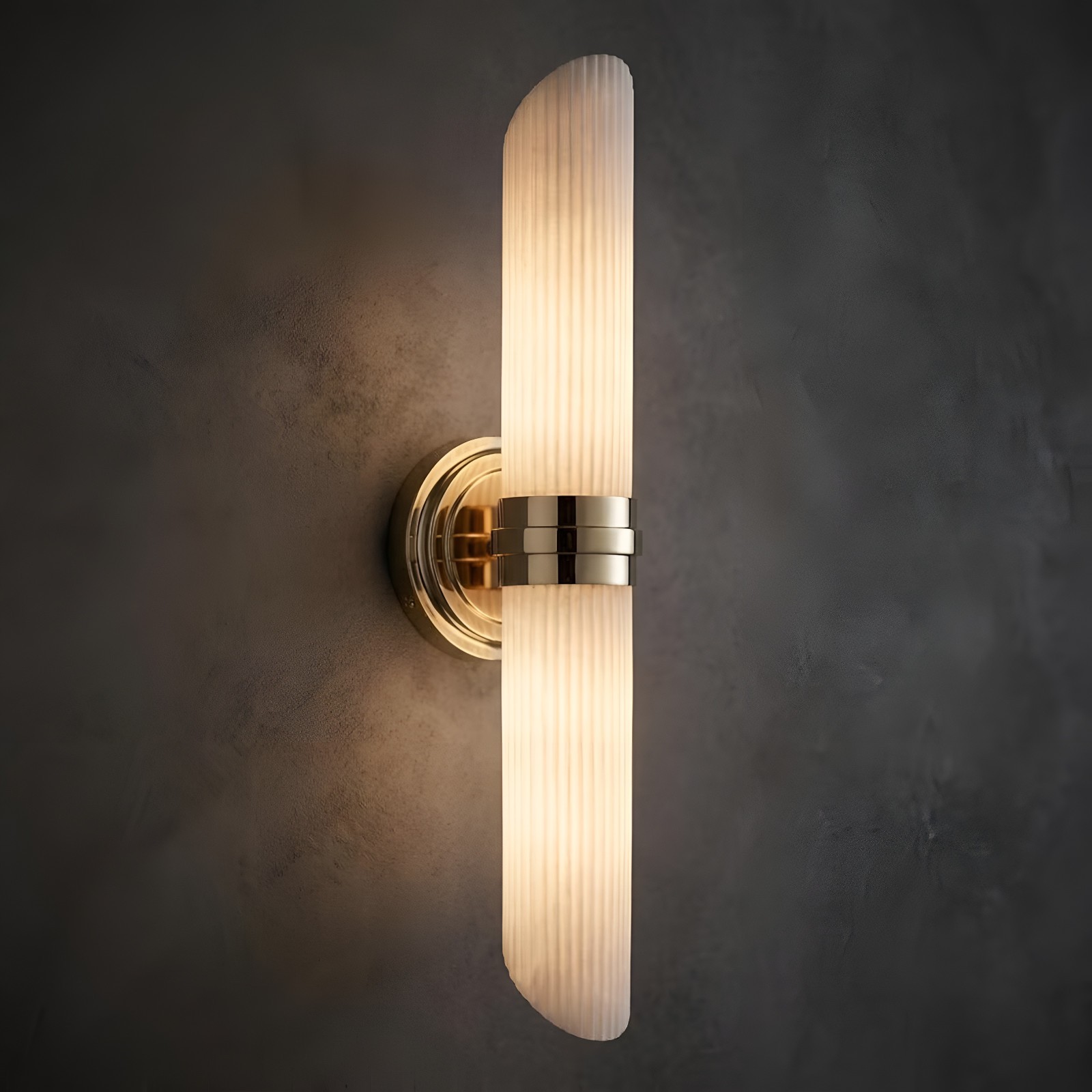 Modern Brass Wall Sconce Fluted Glass LED Vanity Light Luxury Bedroom Lamp