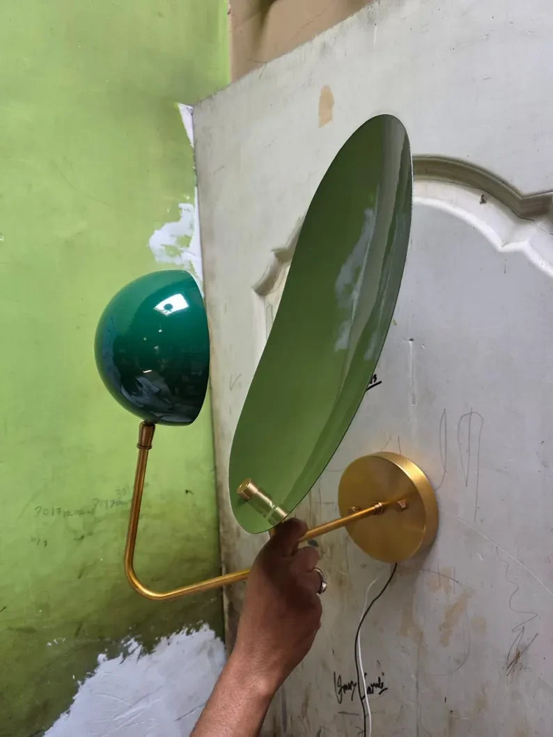 Modern Green Wall Sconce Mid Century Light Brass Dome Wall Lamp Unique Designer