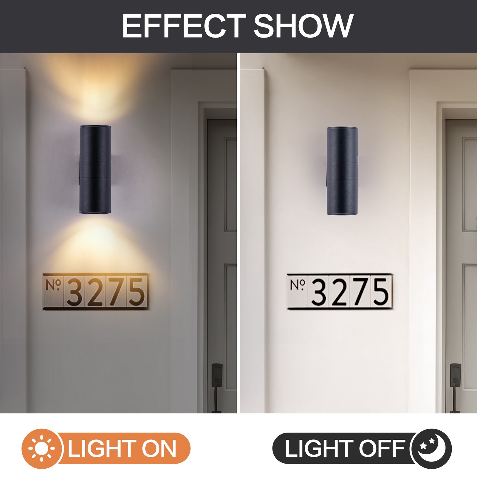 2 Pack 12″ Outdoor Porch Wall Light Aluminum Cylinder Sconce Waterproof Fixture