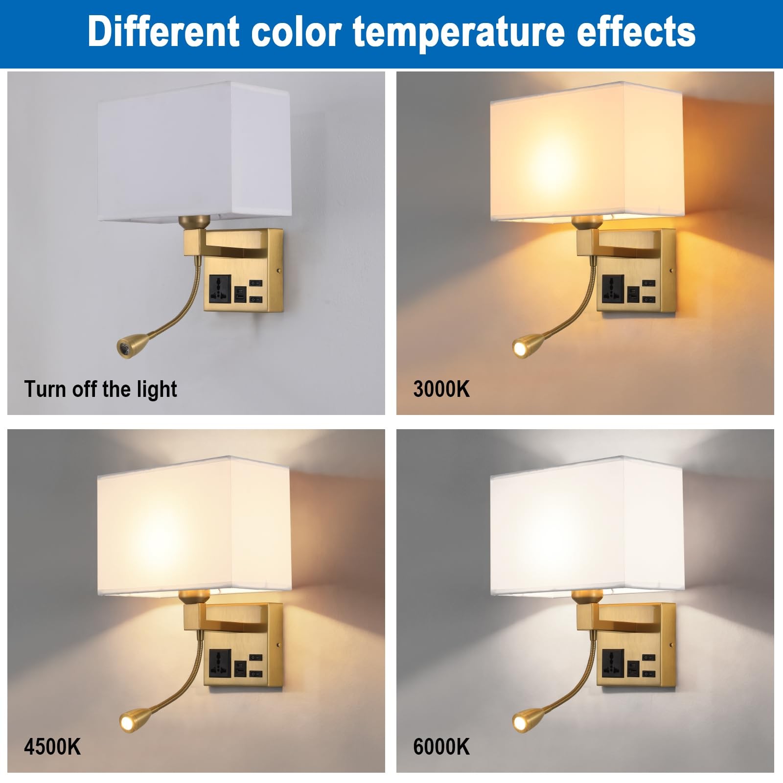 Wall Lamp for Bedroom Living Room Office Hotel, Plug in Wall Sconce with AC O…
