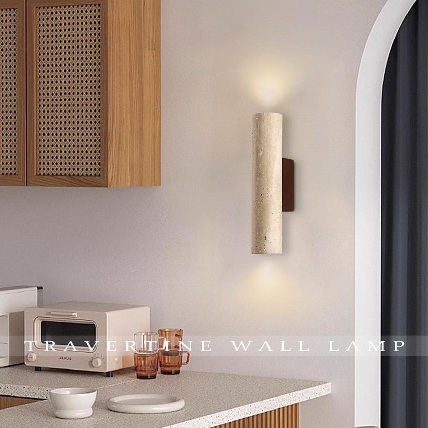 Natural Yellow Travertine Wall Lamp, 11″H Long Linear Stone Wall Sconce with …