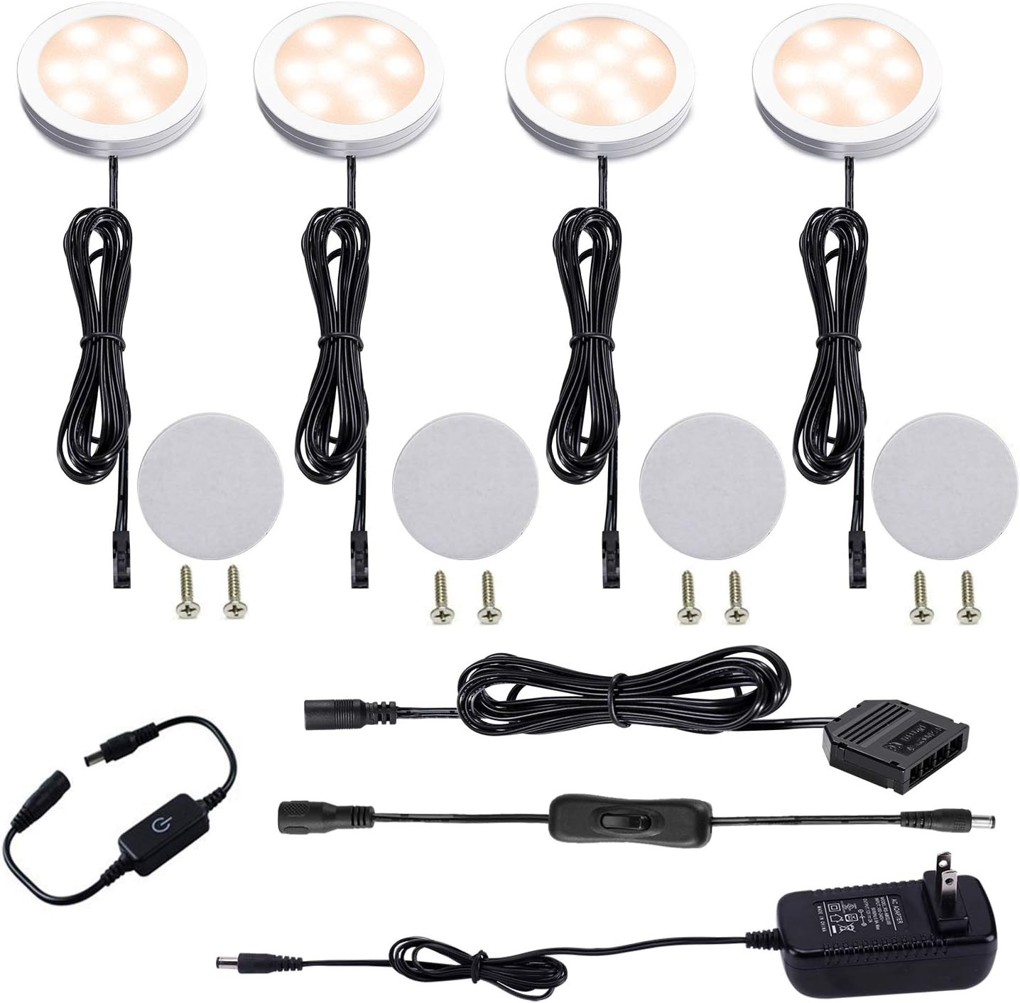 AIBOO under Cabinet LED Puck Lights Kit with Touch Dimming Switch for Ambiance A