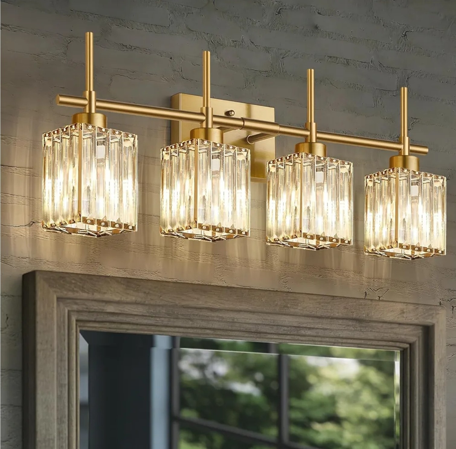 Torondo Modern Crystal Bathroom Vanity Light 4-Lights Brushed Gold Bathroom 