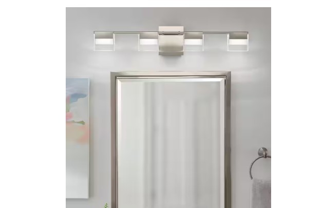 H D VICINO 30″ W x 5.71 » H 4-Light Matte Nickel LED Light w/ Frosted Shades