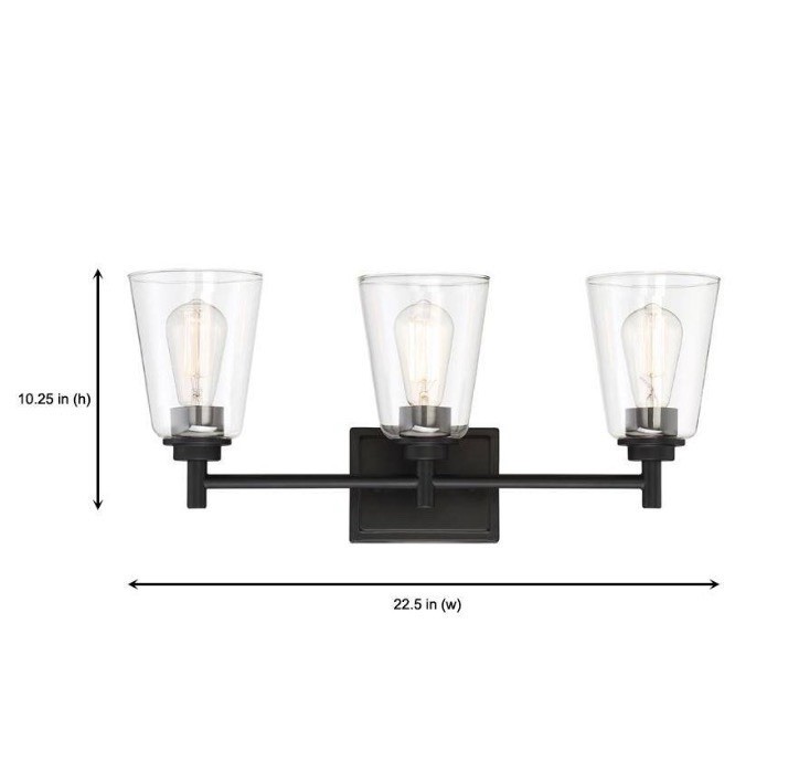 Designers Fountain Westin 3-Light Vanity Light Matte Black Clear Glass 22.5″
