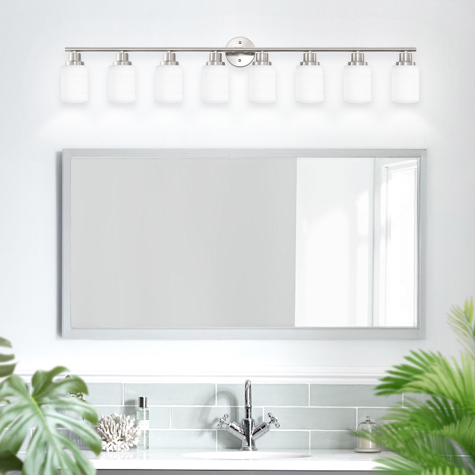 52″ 8 Lights Modern Vanity Light Bathroom Mirror Nickel LED Wall Lamp Fixture UL