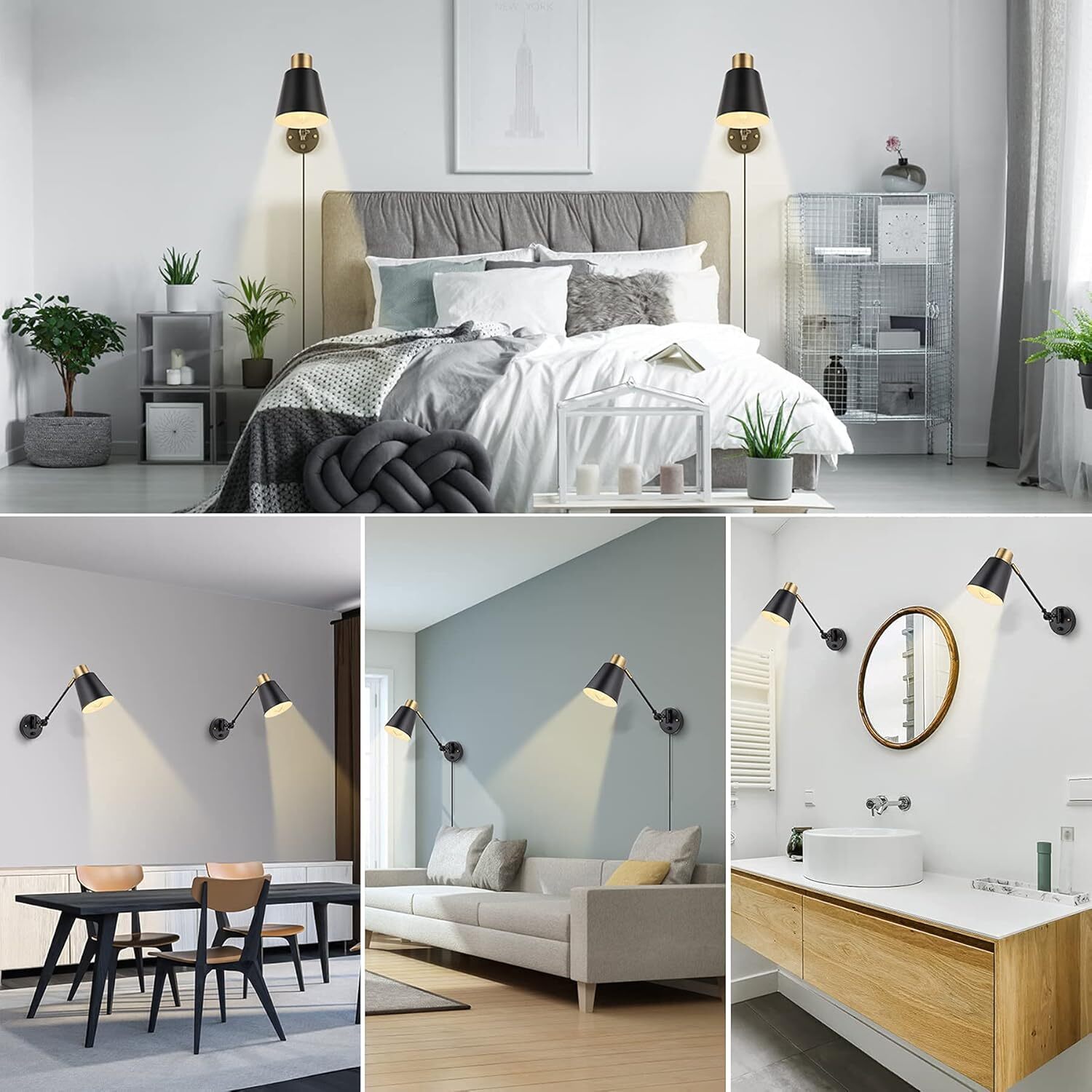 Dimmable Wall Lamp with Plug in Cord, Sconces, 1 PACK, Black