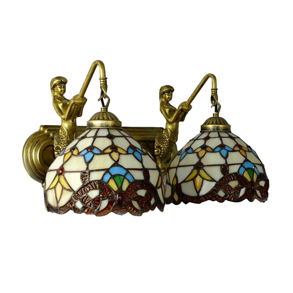 Wall Light Fixture Tiffany Style Stained Glass Wall Sconce Light 2 Light Vintage
