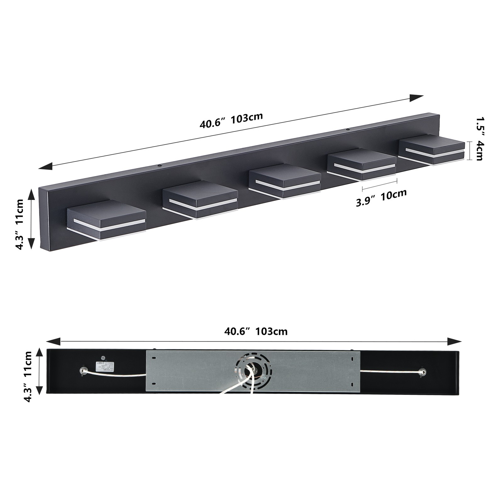 40 Inch 5 Lights Modern Vanity Light LED Black Bathroom Mirror Wall Lamp Fixture
