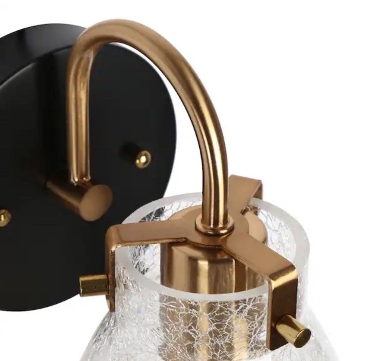 2Pk LNC Fumira 5.1” Matte Black And Brass Wall Sconce w/ Crackle Textured Glass