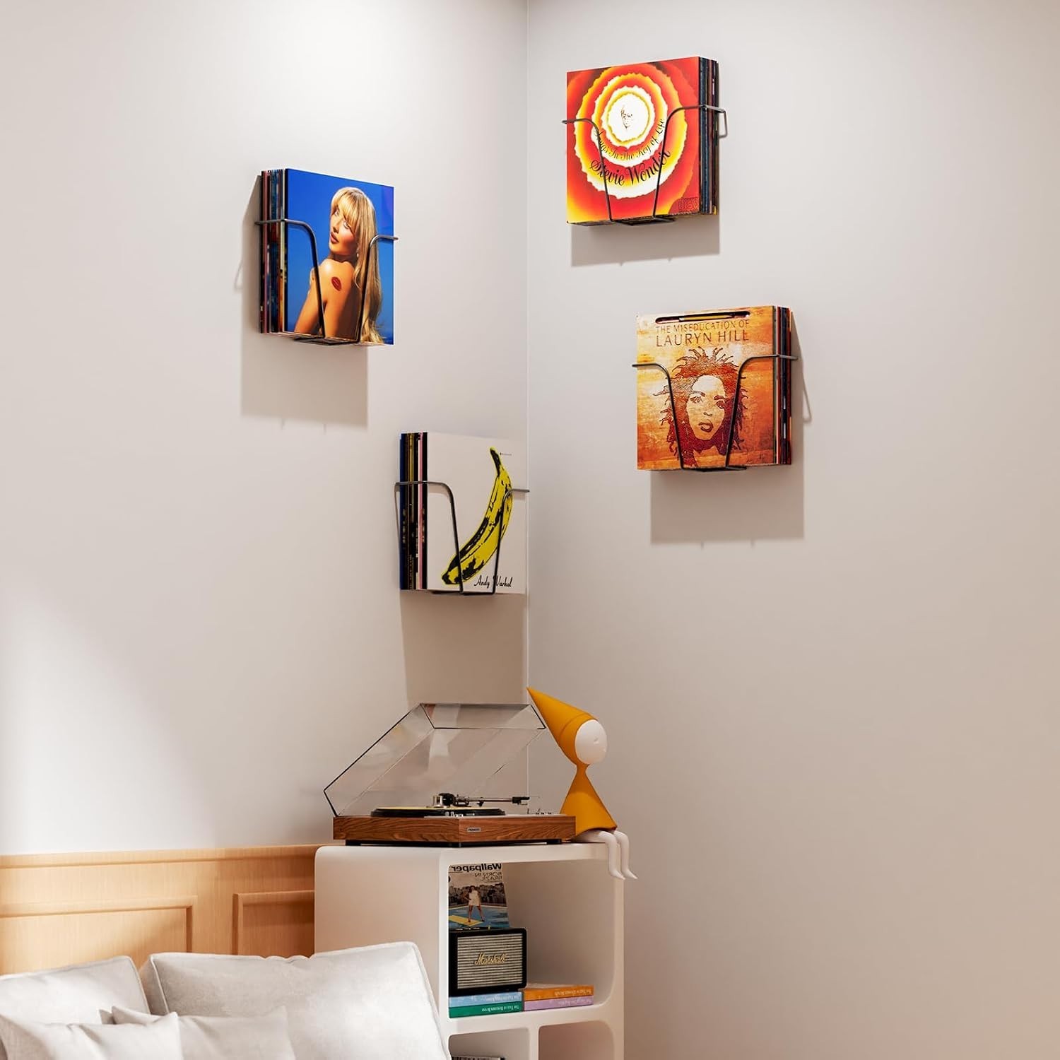 PAPAGIFTREE Wall Mount Modern T Shape Hanging Record Display Holder – Set of 4