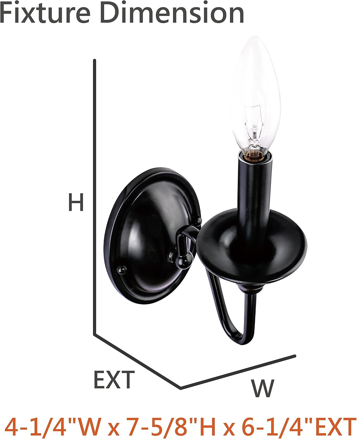 Matte Black 1-Light Indoor Wall Fixture, 4.25″ W x 7.625″ H, Bulb Not Included