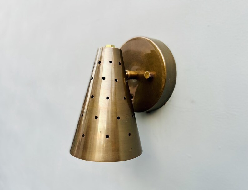 Italian Style Raw Brass Wall Sconce Mid-Century Modern Cone Light