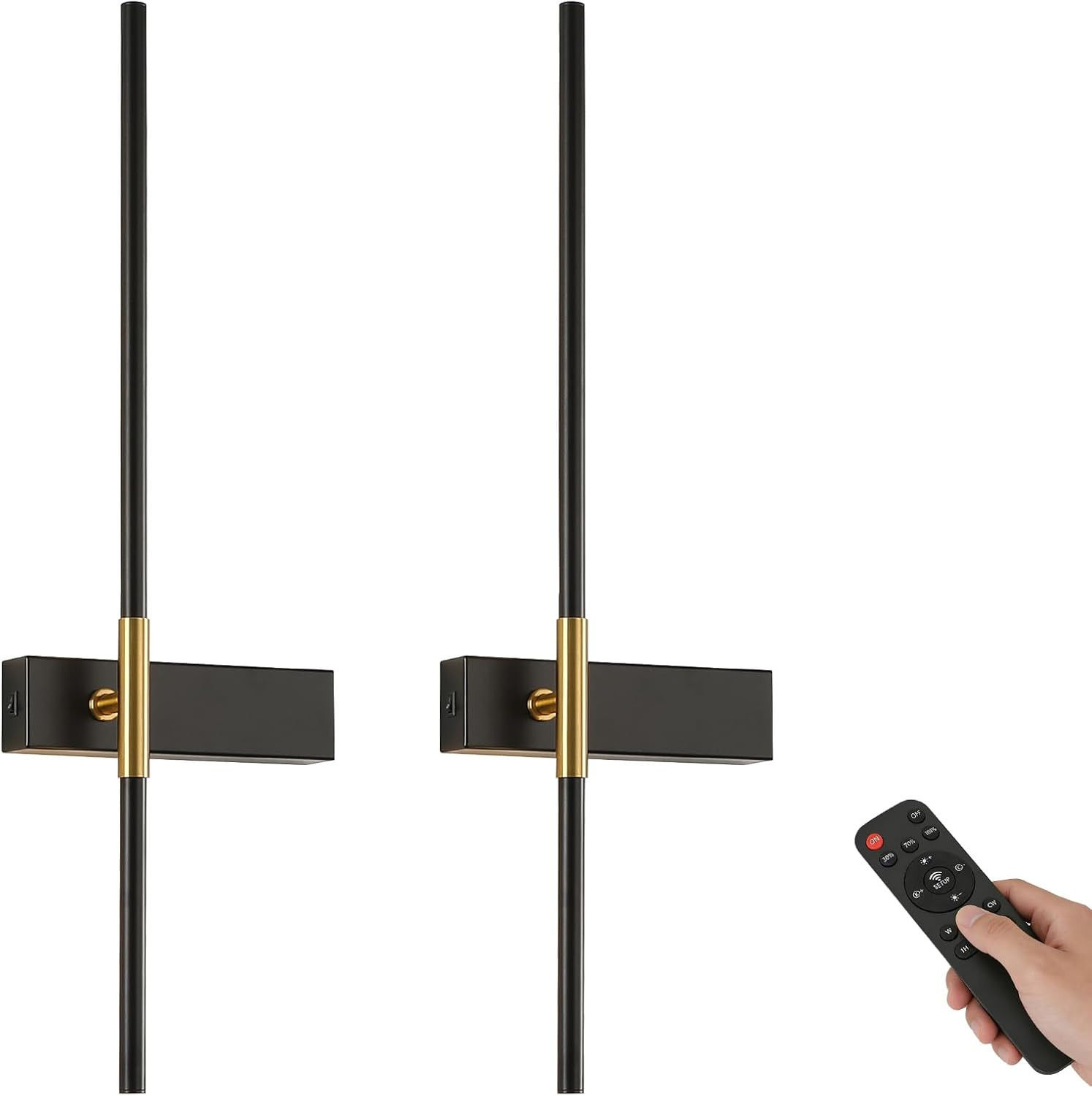 Battery Operated Wall Sconce Set of 2, 25 Inch Rechargeable Wall Lights with Rem