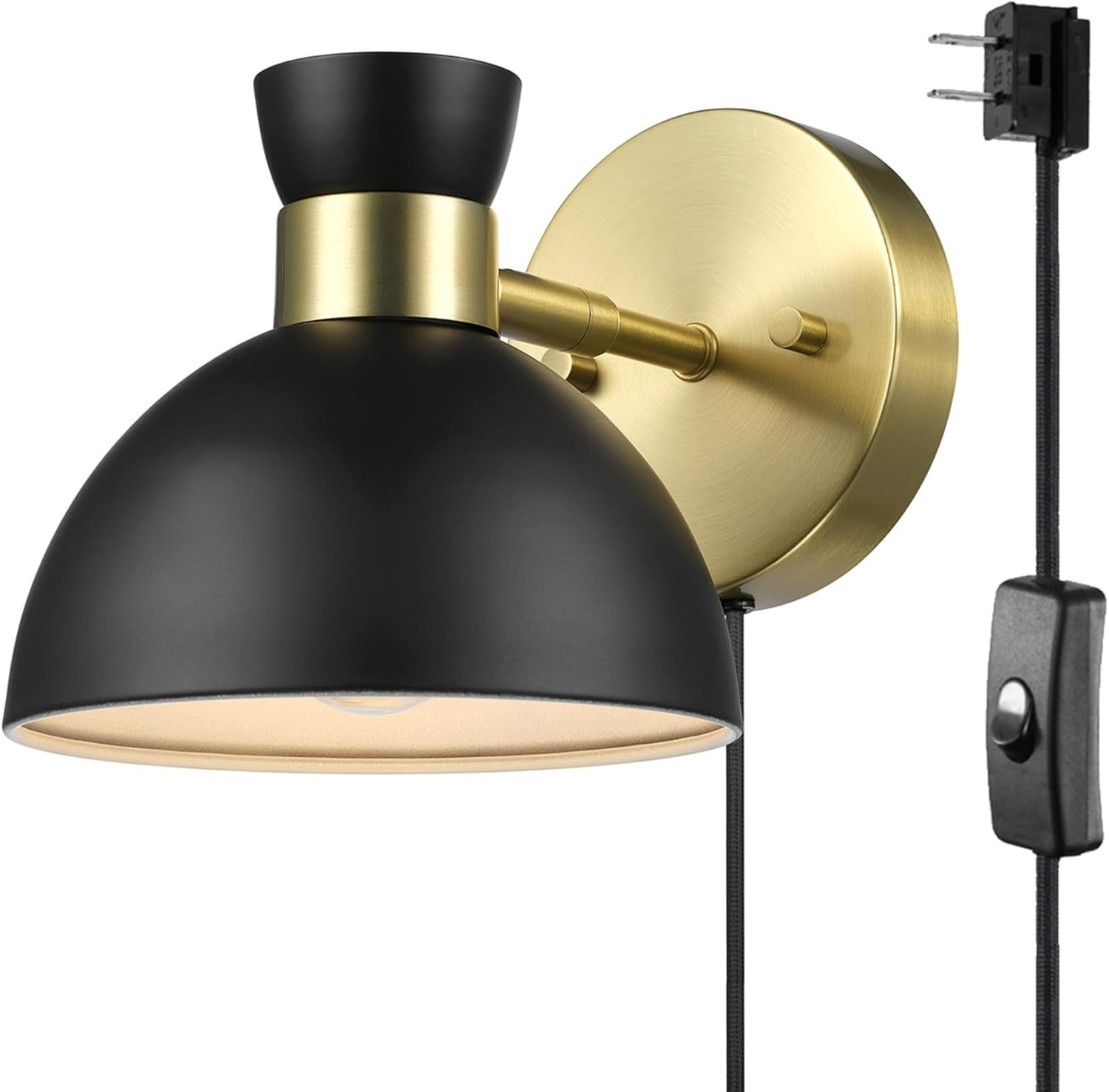 Matte Brass Wall Sconce with Pivoting Shade and 6Ft Cord, Living Room Light