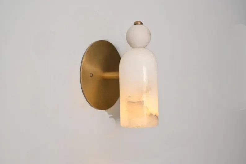 Alabaster Wall Sconce, Modern Brass Wall Light, Luxury Stone Wall Lamp