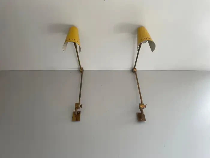Orange Metal and Brass Pair of Sconces by Colombocreationz, 1960, India