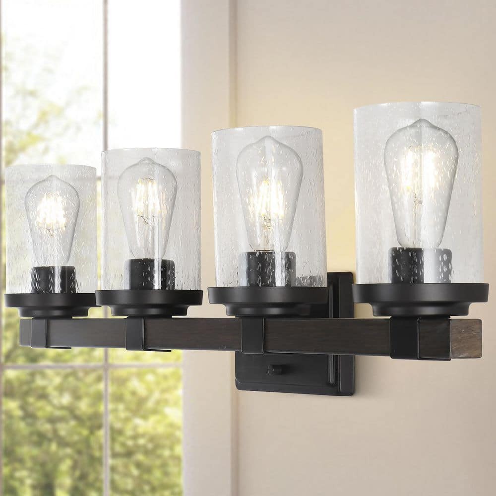 JONATHAN Y 32 in. 4-Light Oil Rubbed Bronze Rustic Farmhouse Vanity Light w/ LED