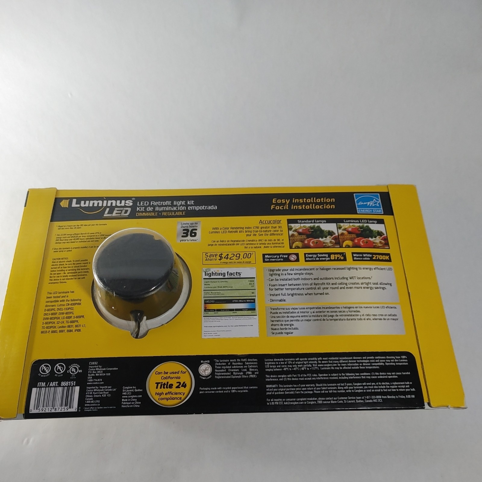 Luminus LED Dimmable Retrofit Light Kit 1300 Lumen Warm White Flood Light 868151