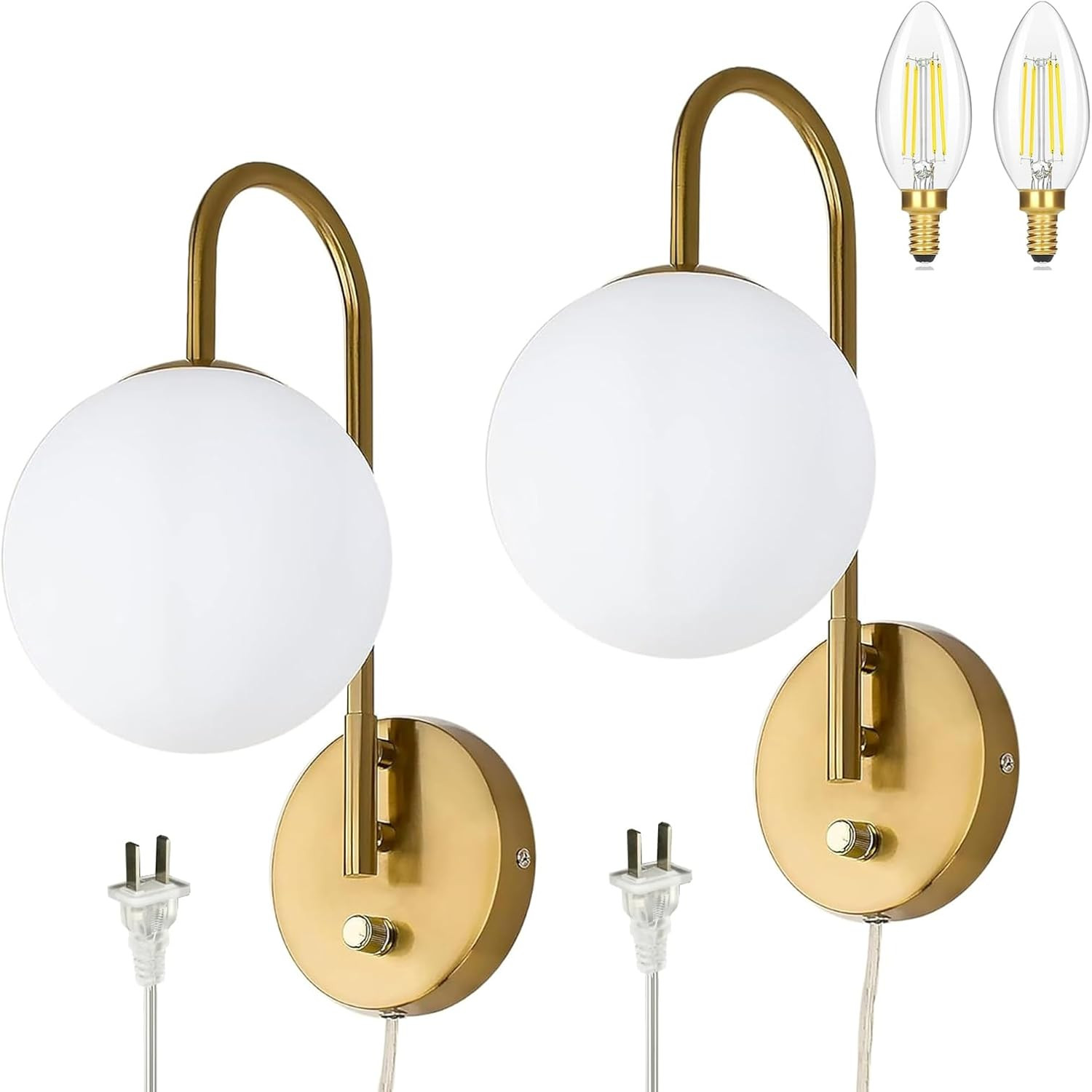 Dimmable E12 Wall Sconces Set of 2,Plug in Wall Sconces with 6.56Ft Power Cord,G