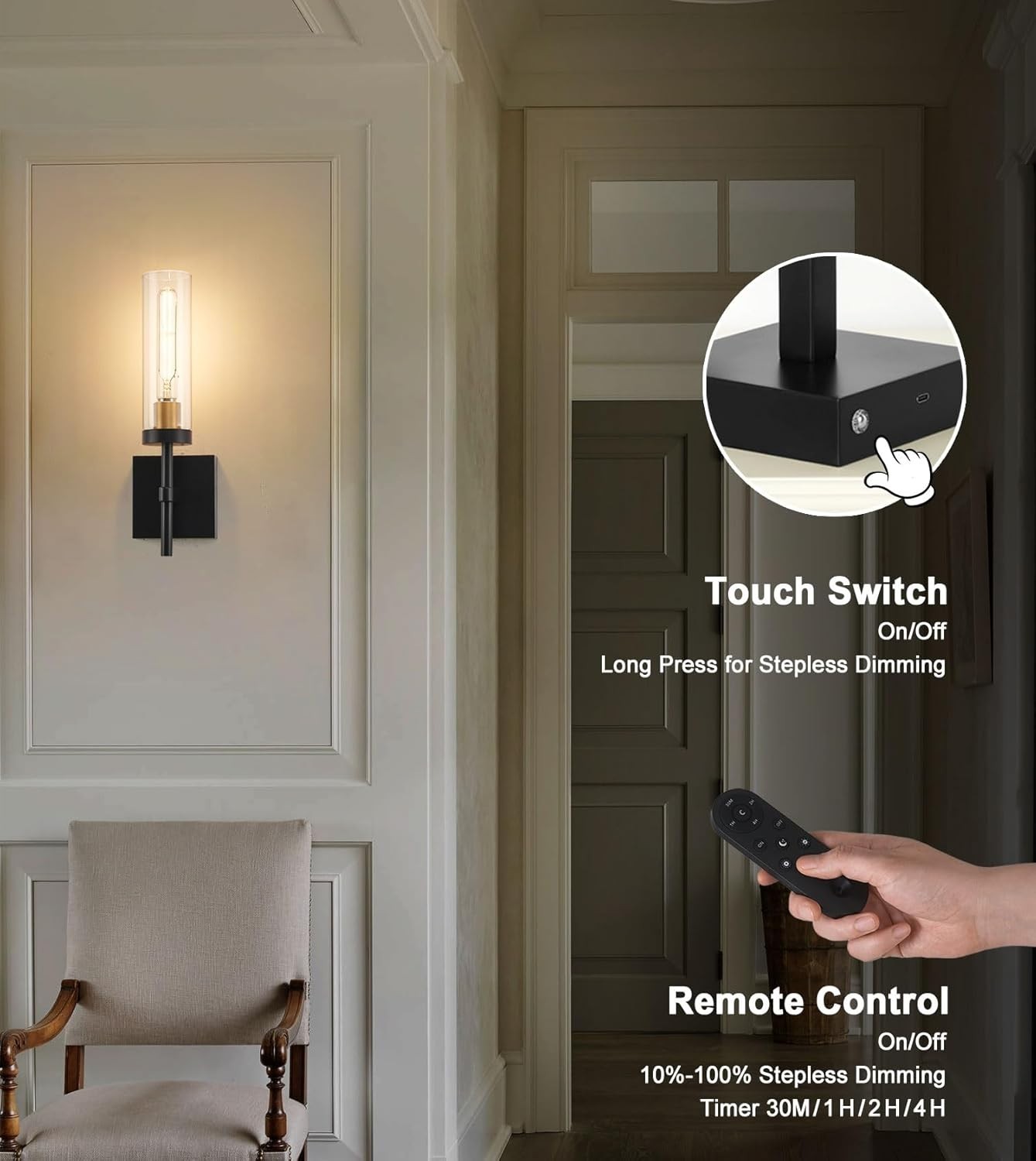 Elegant Wireless Wall Sconces Set of 2 – Rechargeable & Dimmable for Any Room