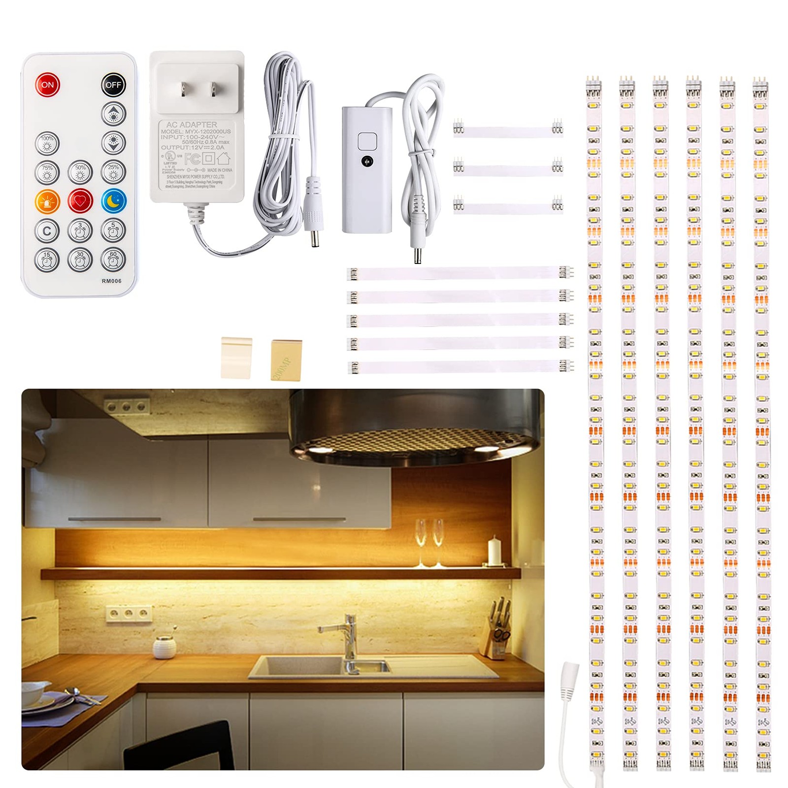 WOBANE Under Cabinet LED Lighting Kit, 6 PCS Dimmable 6*20inch, Warm White