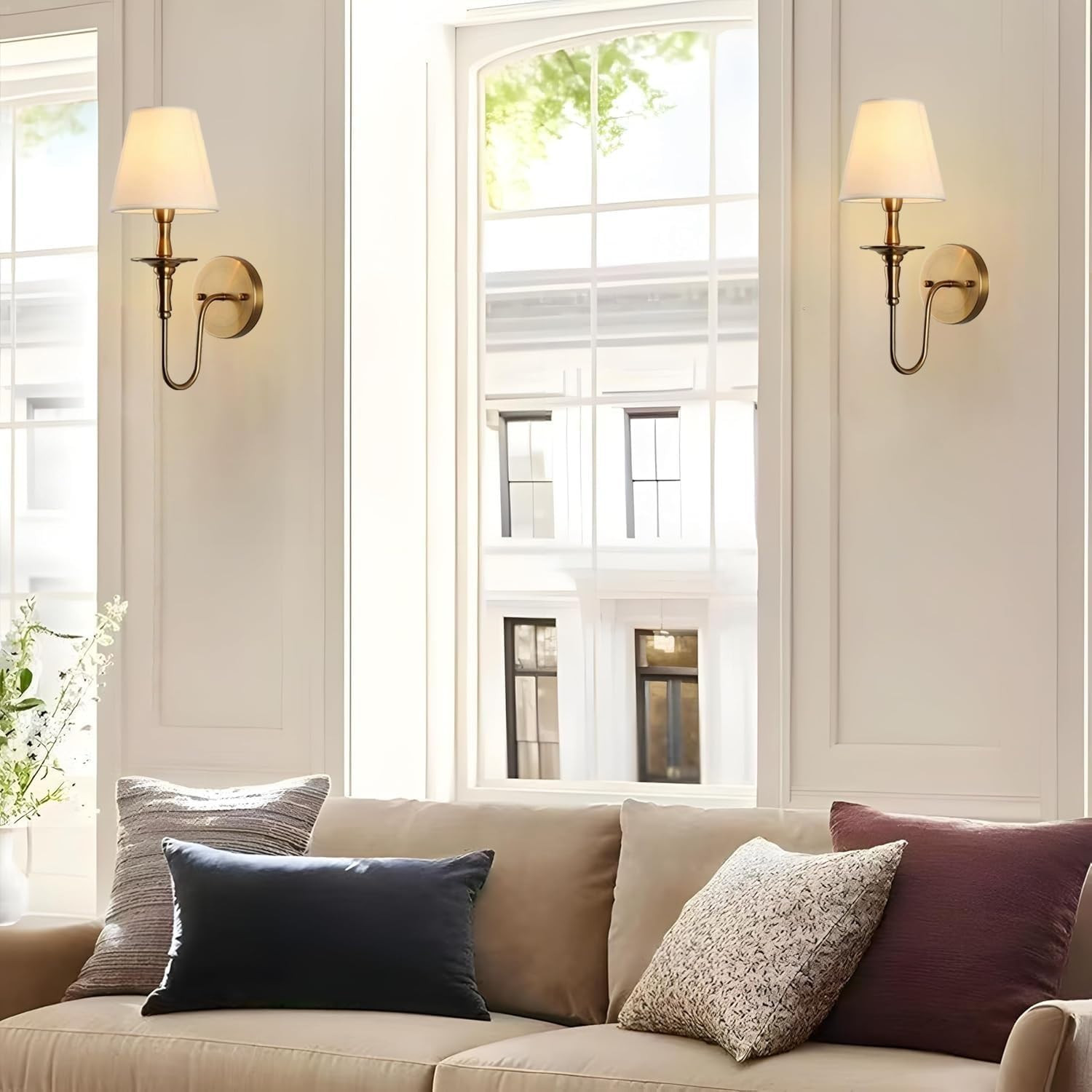 Battery Operated Antique Wall Sconces Set of 2 with Remote – Vintage Brass