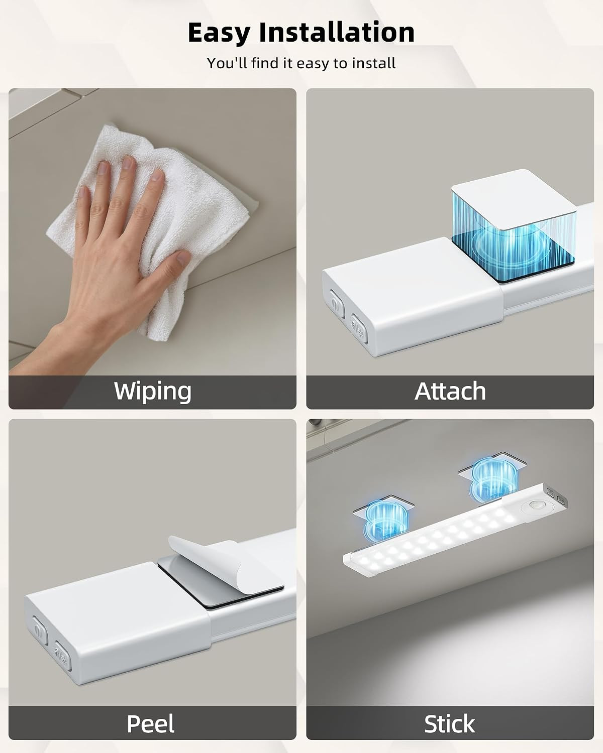 6 Pack 8 Inch under Cabinet Lighting with Charging Station, Rechargeable Motion