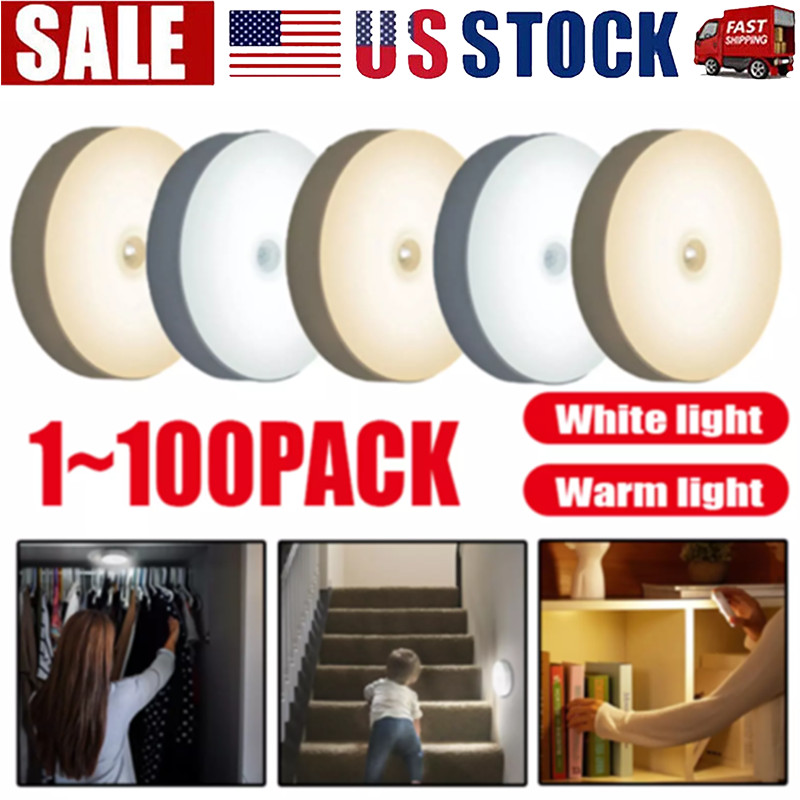 Led Motion Sensor Light USB Rechargeable PIR Wall Cabinet Stair Night Light Lamp