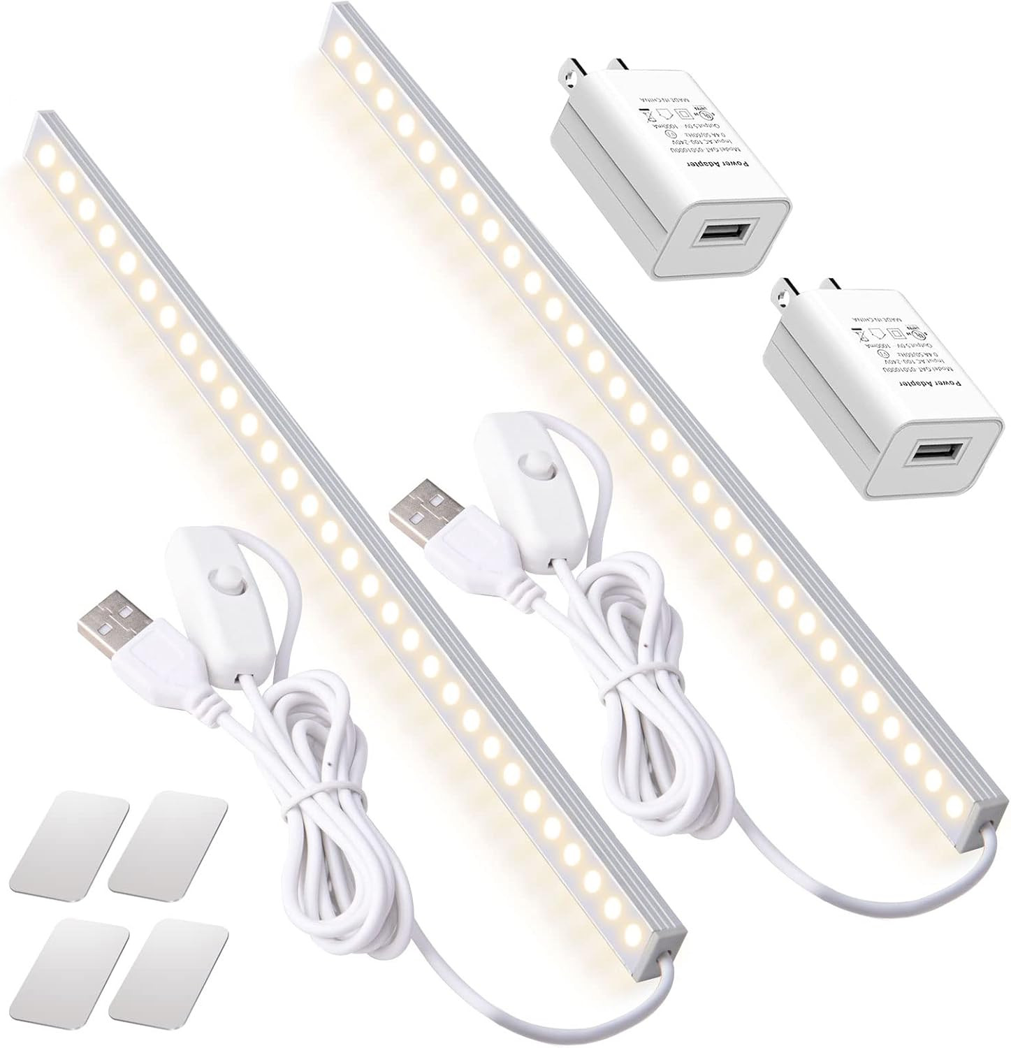 2Pack USB LED Under Cabinet Lights for Closet & Counter with AC Plug