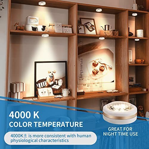 Puck Lights with Remote,Wireless Under Cabinet Lighting Battery White, gold