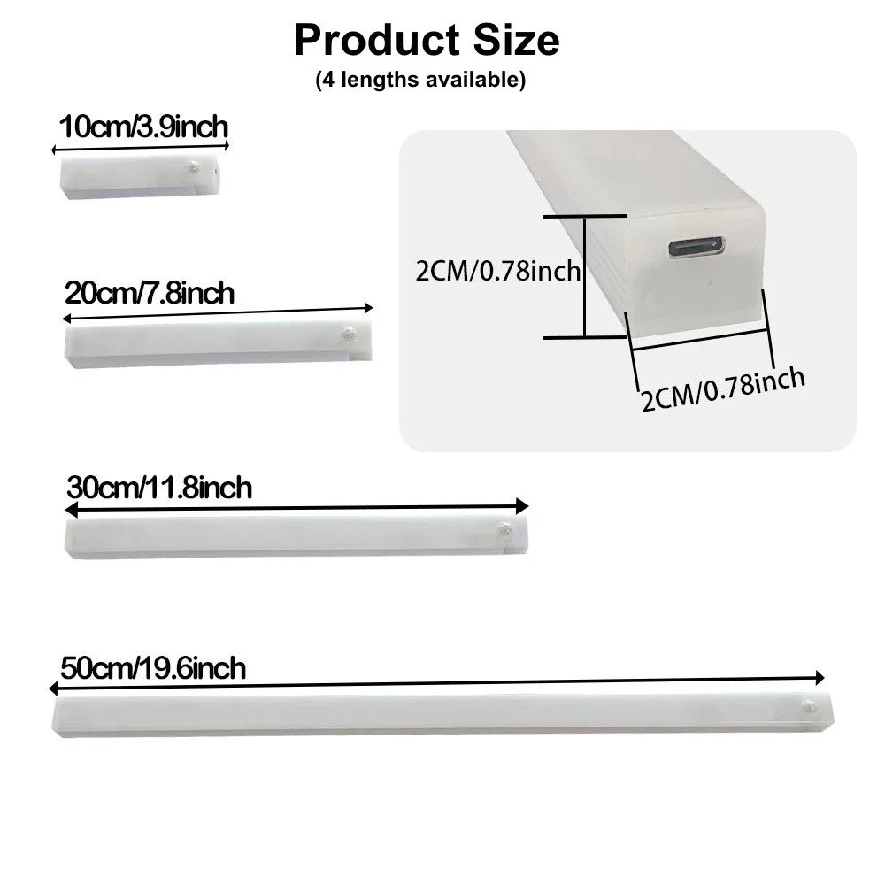 20CM LED Motion Sensor Under Cabinet Closet Light USB Rechargeable Kitchen Lamp